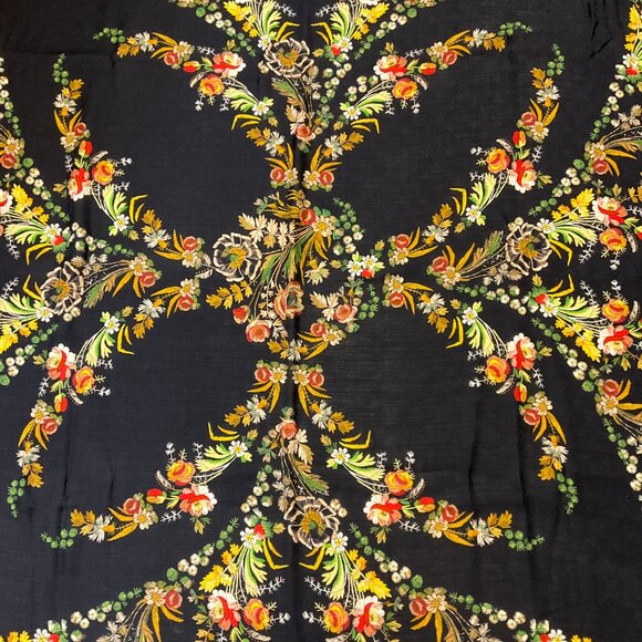Louis Vuitton Black Multi Floral Monogram Fringed Large Wool Silk Cashmere Scarf - Picture 3 of 6